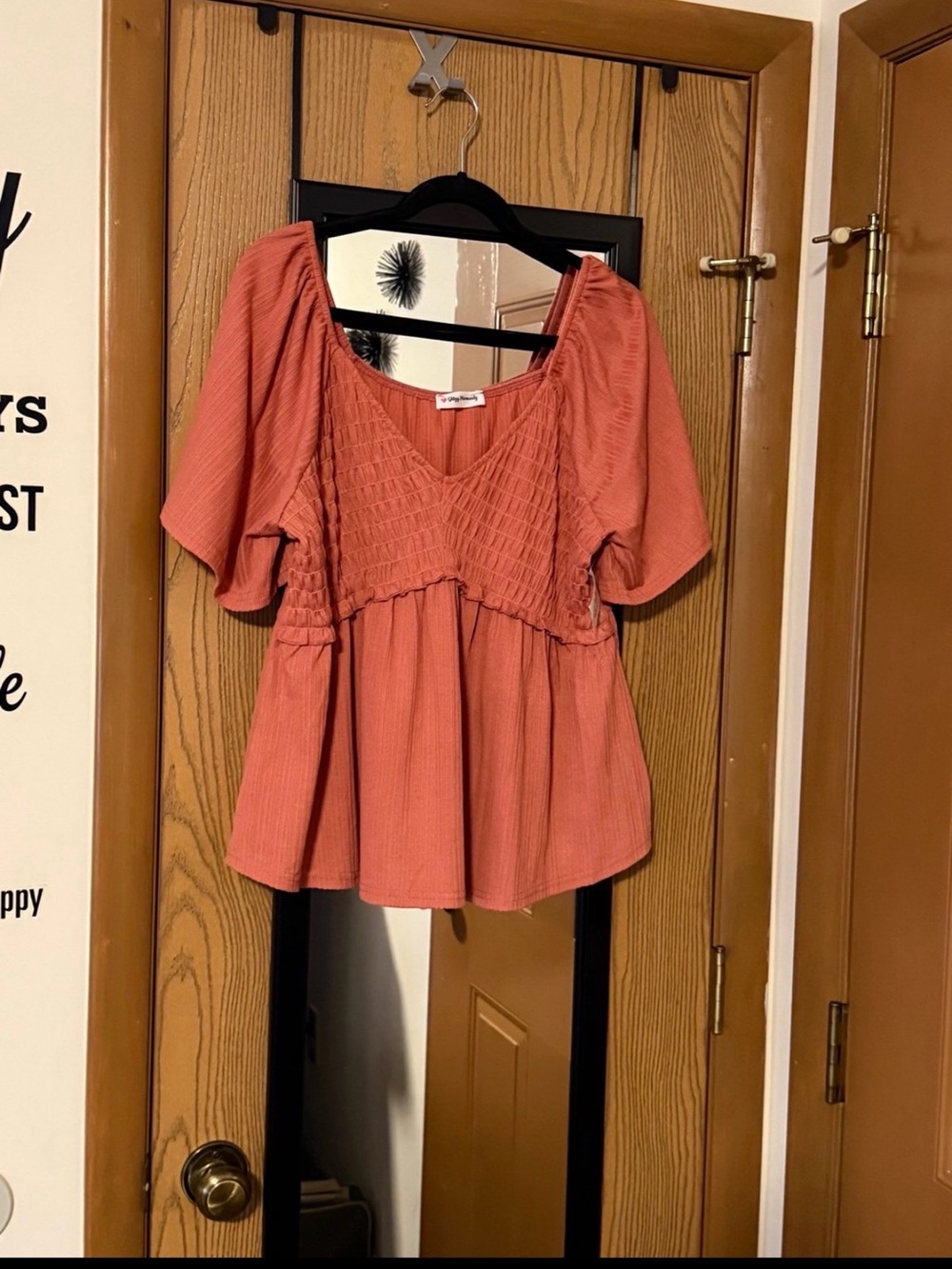 Women's Smocked Peplum Top - Rust Pink